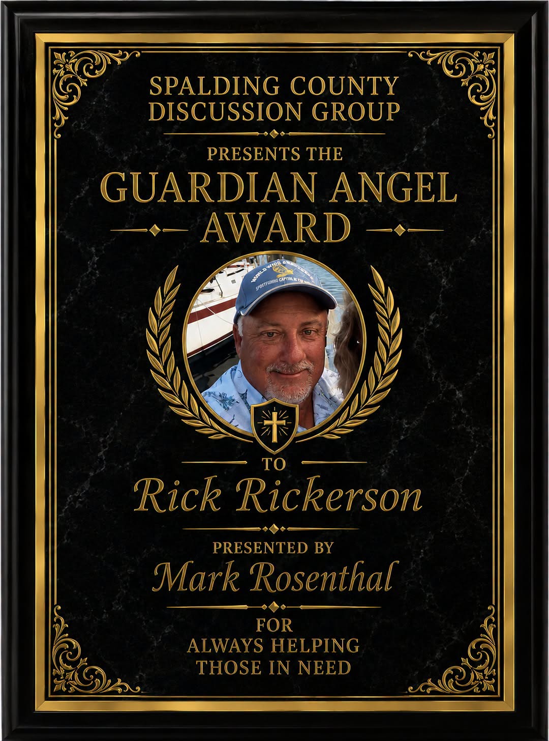 Guardian Angel Award presented to Rick Rickerson by the Spalding County Discussion Group